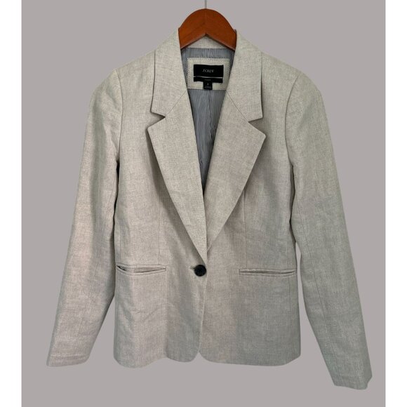 J.Crew Parke Womens Linen-Blend Blazer Size 2 Beige Single Button Fully Lined Ta - Picture 1 of 9